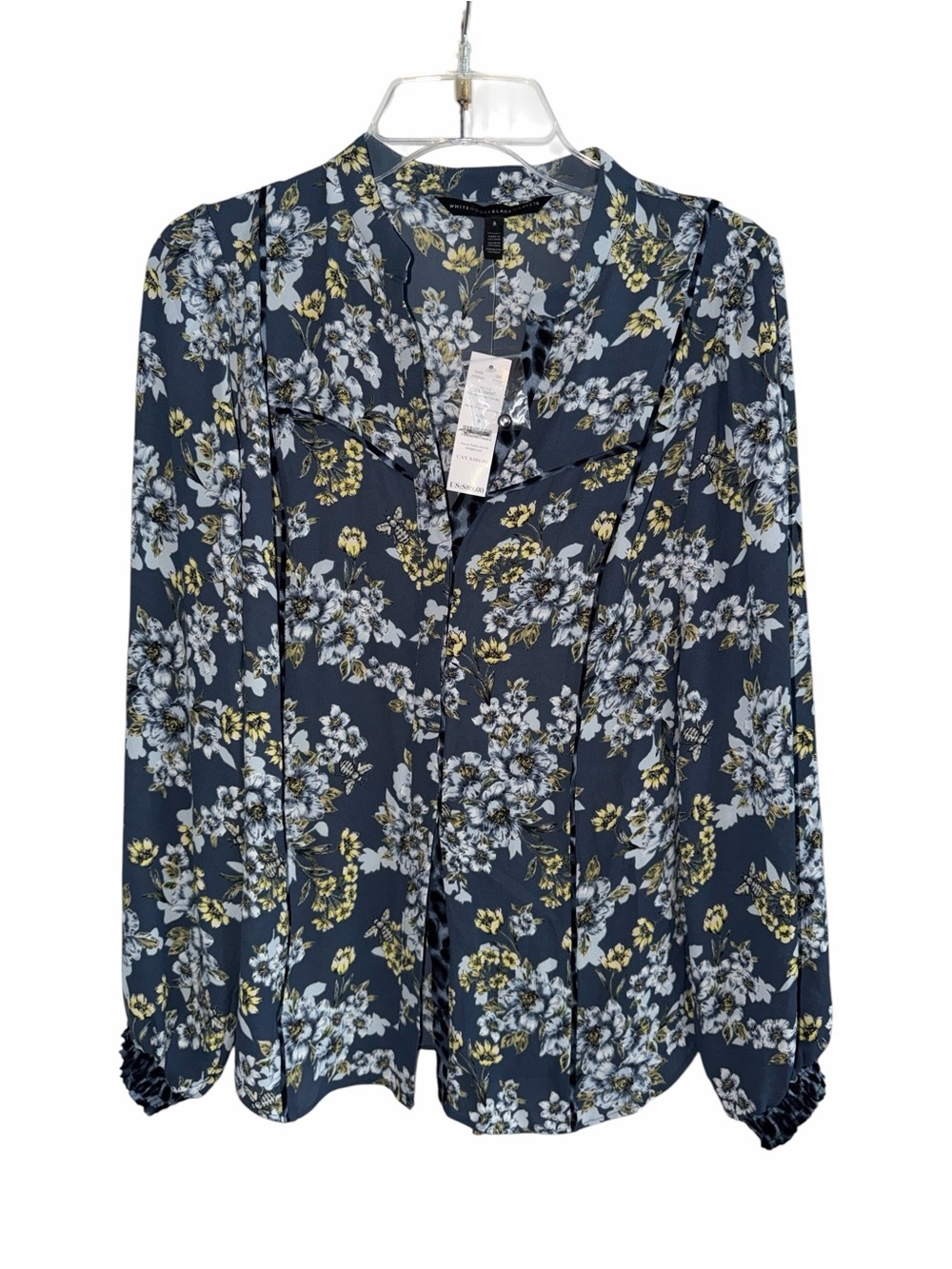 White House Black Market Long-Sleeve Honey Floral Blouse size 8 NWT - Picture 4 of 11